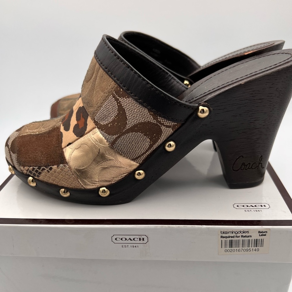 Coach Mules, Patchwork, Gold Studded - image 3